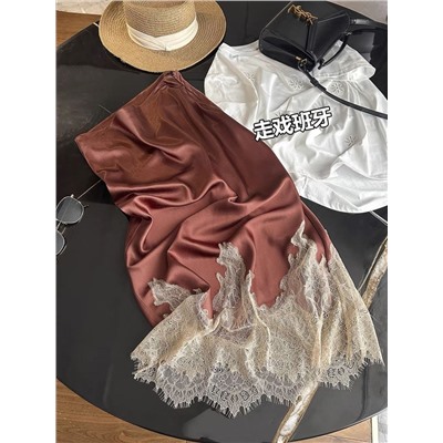 Женская атласная юбка миди с кружевом ЗАР*А