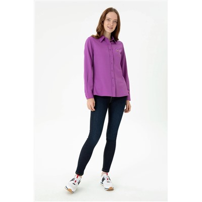 Kadın Violet Uzun Kollu Basic Gömlek