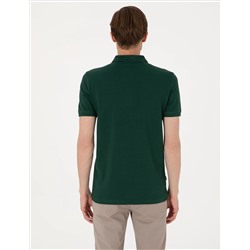 Koyu Yeşil Slim Fit %100 Pamuk Polo Yaka Basic Tişört