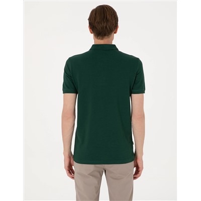 Koyu Yeşil Slim Fit %100 Pamuk Polo Yaka Basic Tişört