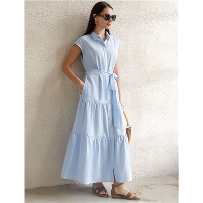 Платье А-силуэта с поясом из легкого хлопкового поплина