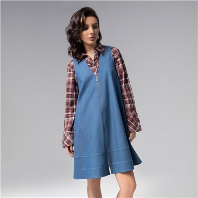 Сарафан объемного кроя с карманами, Джинсовое настроение