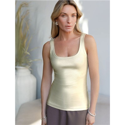 Топ в рубчик с широкими лямками с матовым покрытием металлик из хлопка с эластаном