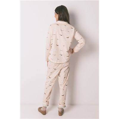 Pijama camisero largo 100% algodón estampado rayas y perritos