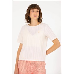 Kadın Krem Bisiklet Yaka Tişört