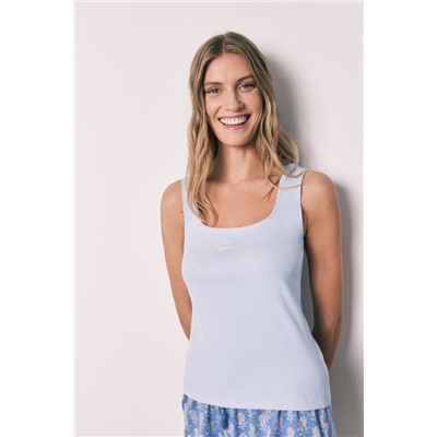 Pijama corto algodón azul escote cuadrado