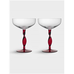 Бокал-креманка для шампанского, 370 мл, 2 шт, стекло, красная ножка, Villalago