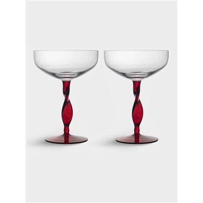 Бокал-креманка для шампанского, 370 мл, 2 шт, стекло, красная ножка, Villalago