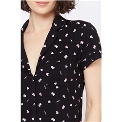 Рубашка с цветочным принтом, черная