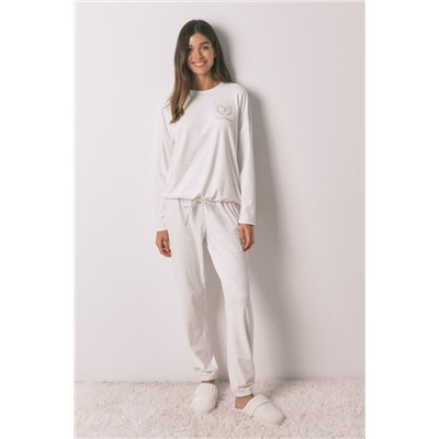 Pijama largo polar estampado rayas lurex