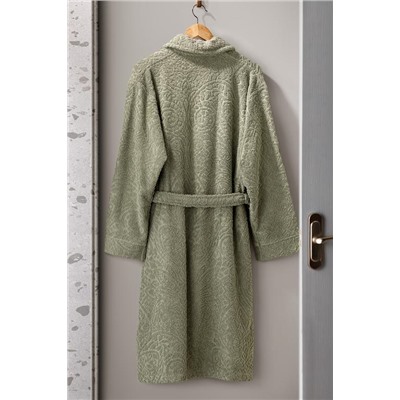Bernay %100 Pamuk Jakarlı Unisex Şalyaka Bornoz - Haki - Natural Koleksiyon