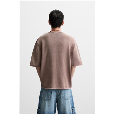 WASHED KNIT BUTTON-UP T-SHIRT