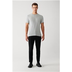Gri Bisiklet Yaka Pamuklu Regular Fit Standart Kesim İnce Triko T-Shirt