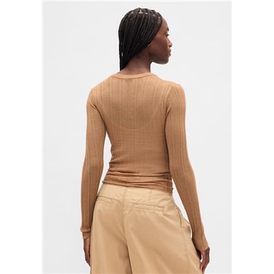 Sheer Rib Henley Sweater