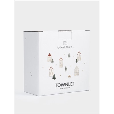 Пиала, 14x7 см, фарфор N, бело-золотистая, Домики и ели, Townlet