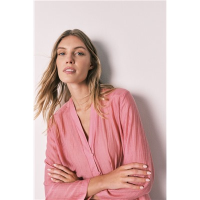 Pijama largo satinado rosa