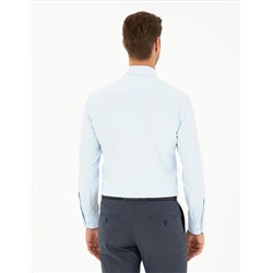 Açık Mavi Slim Fit Armürlü Uzun Kollu Gömlek