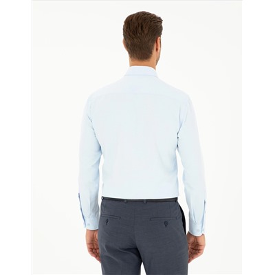 Açık Mavi Slim Fit Armürlü Uzun Kollu Gömlek