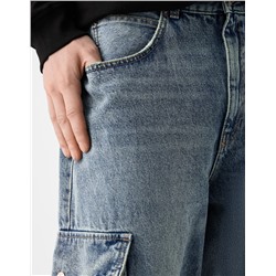 Faded dirty effect skater fit cargo jeans