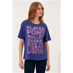 Kadın Mavi Bisiklet Yaka Tişört