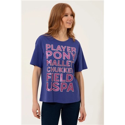 Kadın Mavi Bisiklet Yaka Tişört