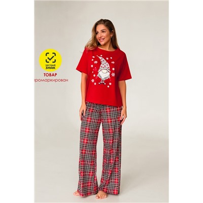 Пижама женская с брюками гномы красный