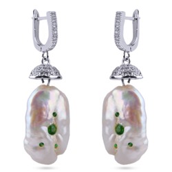 Серьги (жемчуг барочный белый; покрытие родий), Есть комплект