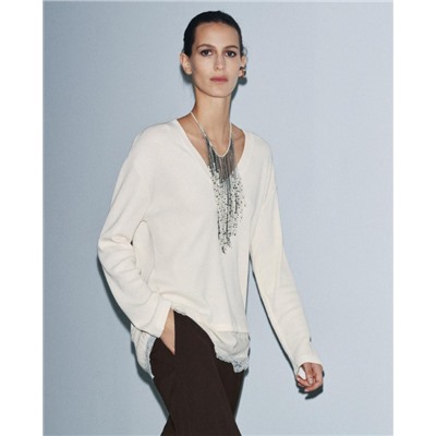 CONTRAST LACE T-SHIRT