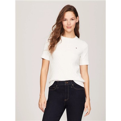 Short-Sleeve Cable Knit Sweater