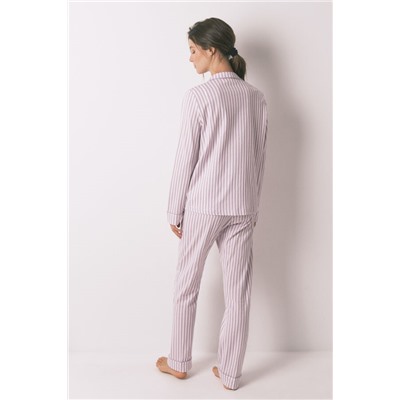 Pijama camisero largo 100% algodón rayas lilas