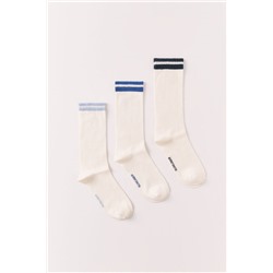 Pack 3 calcetines largos canalé blanco