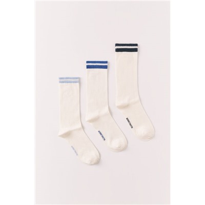 Pack 3 calcetines largos canalé blanco
