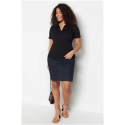 Trendyol Curve Siyah Polo Yaka Vücuda Oturan Fitilli Örme Bluz TBBSS22BZ0750