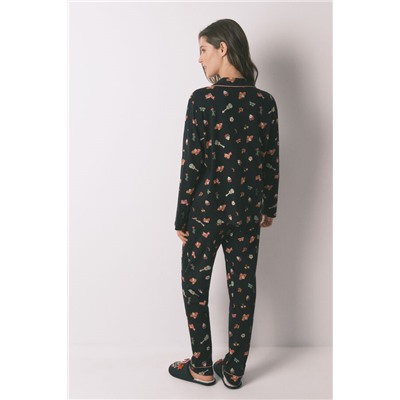 Pijama camisero algodón "Día de muertos" negro