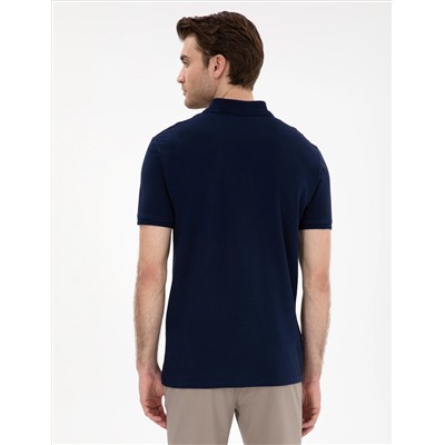 Lacivert Slim Fit %100 Pamuk Polo Yaka Basic Tişört