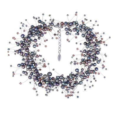 Колье Грозди (жемчуг бензиновый 3-7мм, SW аметист; родий) 36-41см, Есть комплект