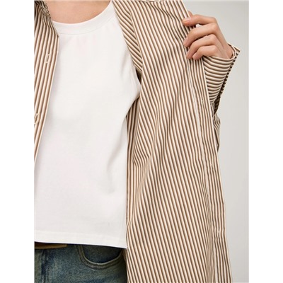 Бежевая полосатая рубашка с топом