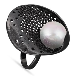 Кольцо (Майорка 14мм белая; покрытие черный родий), Есть комплект