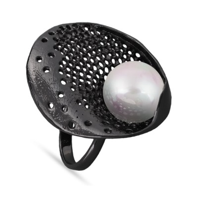 Кольцо (Майорка 14мм белая; покрытие черный родий), Есть комплект