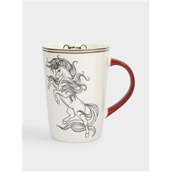 Кружка, 420 мл, фарфор N, бело-бордовая, Лошадь, Horse