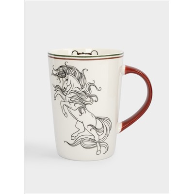 Кружка, 420 мл, фарфор N, бело-бордовая, Лошадь, Horse