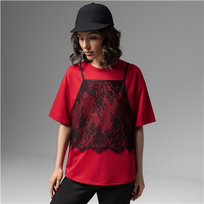 Футболка со съемным топом, Модный тандем (красный 2 в 1)