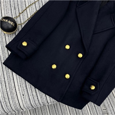 LOE * новое шерстяное пальто средней длины с большими лацканами YB металлическая пряжка с логотипом супер аутентичный темно-синий элитная атмосфера