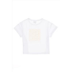 Kız Çocuk Beyaz Bisiklet Yaka Tişört