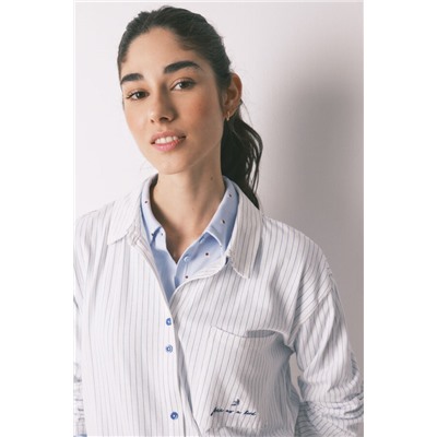 Pijama camisero largo 100% algodón blanco rayas