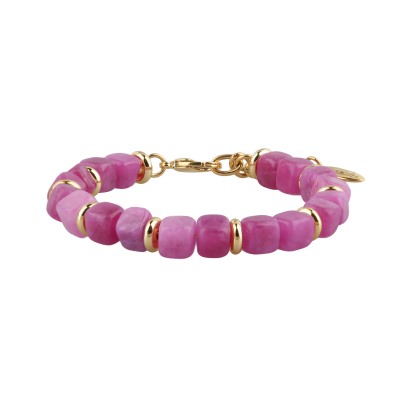 Браслет Селена (кварц малиновый 7-8мм; покрытие золото) 17-20см, Есть комплект