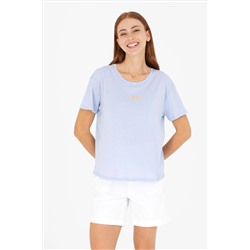 Kadın Mavi Bisiklet Yaka Tişört