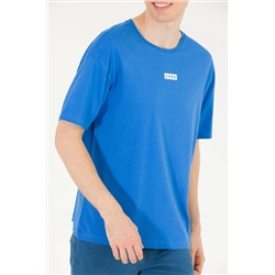 Erkek Saks Comfort Bisiklet Yaka Tişört