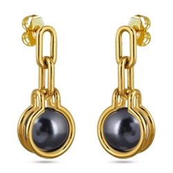 Серьги (Майорка 12мм темно-серая; покрытие золото), Есть комплект