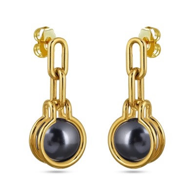 Серьги (Майорка 12мм темно-серая; покрытие золото), Есть комплект